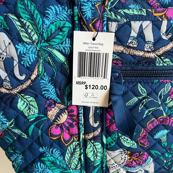NWT Vera Bradley Miller Travel Bag Tote Trolley Sleeve ~ Kerala Elephants - Picture 6 of 8